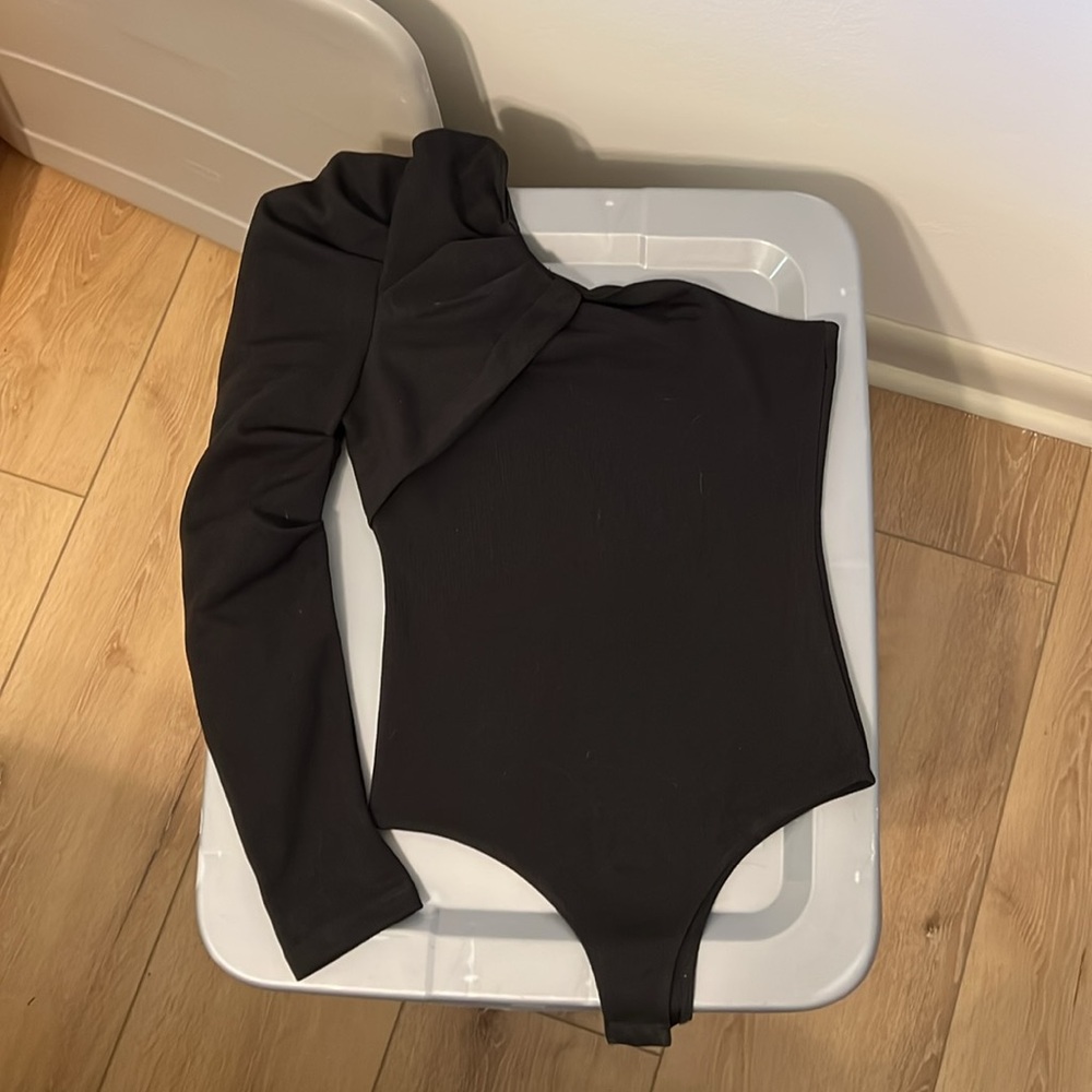 TCEC Black Bodysuit One Piece with Plunging Neckline